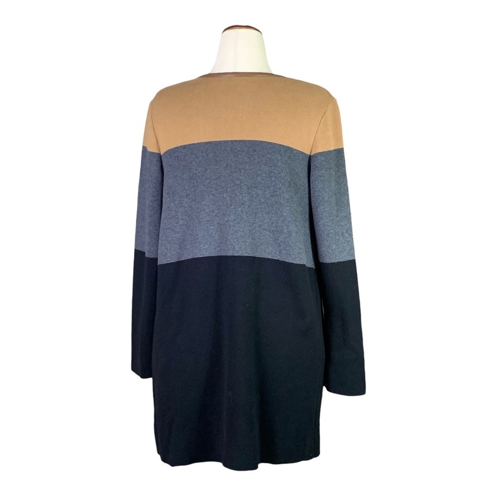 Charter Club Colorblock Open Front Cotton‎ Cardigan Camel Grey Black Medium - Picture 3 of 12